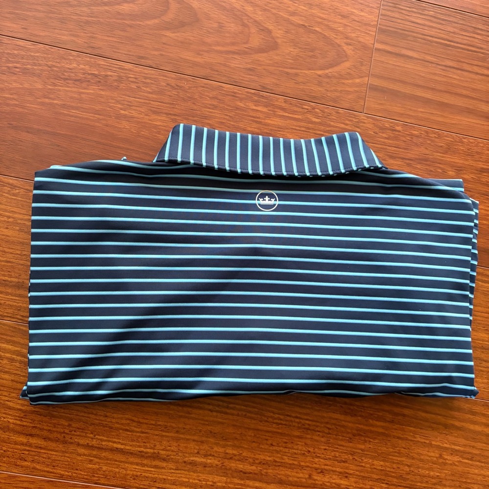 Peter Millar Summer Comfort Polo Shirt Striped Navy Blue Light Blue XL Golf Mens